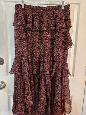 Misa Los Angeles Black and Rust Orange Tiered Ruffle Skirt